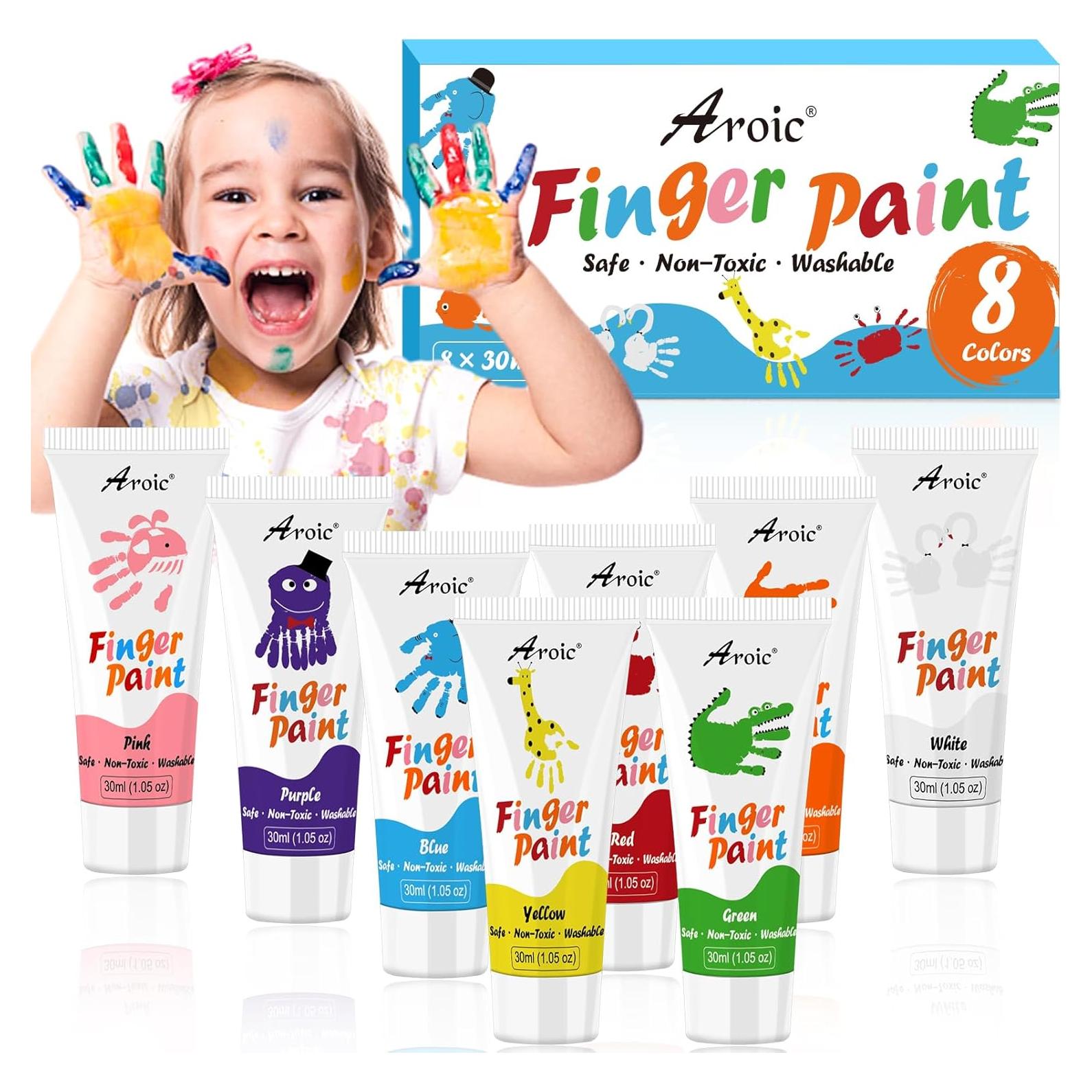 Pintura de Dedos AROIC 8 Colores Lavable No Tóxica