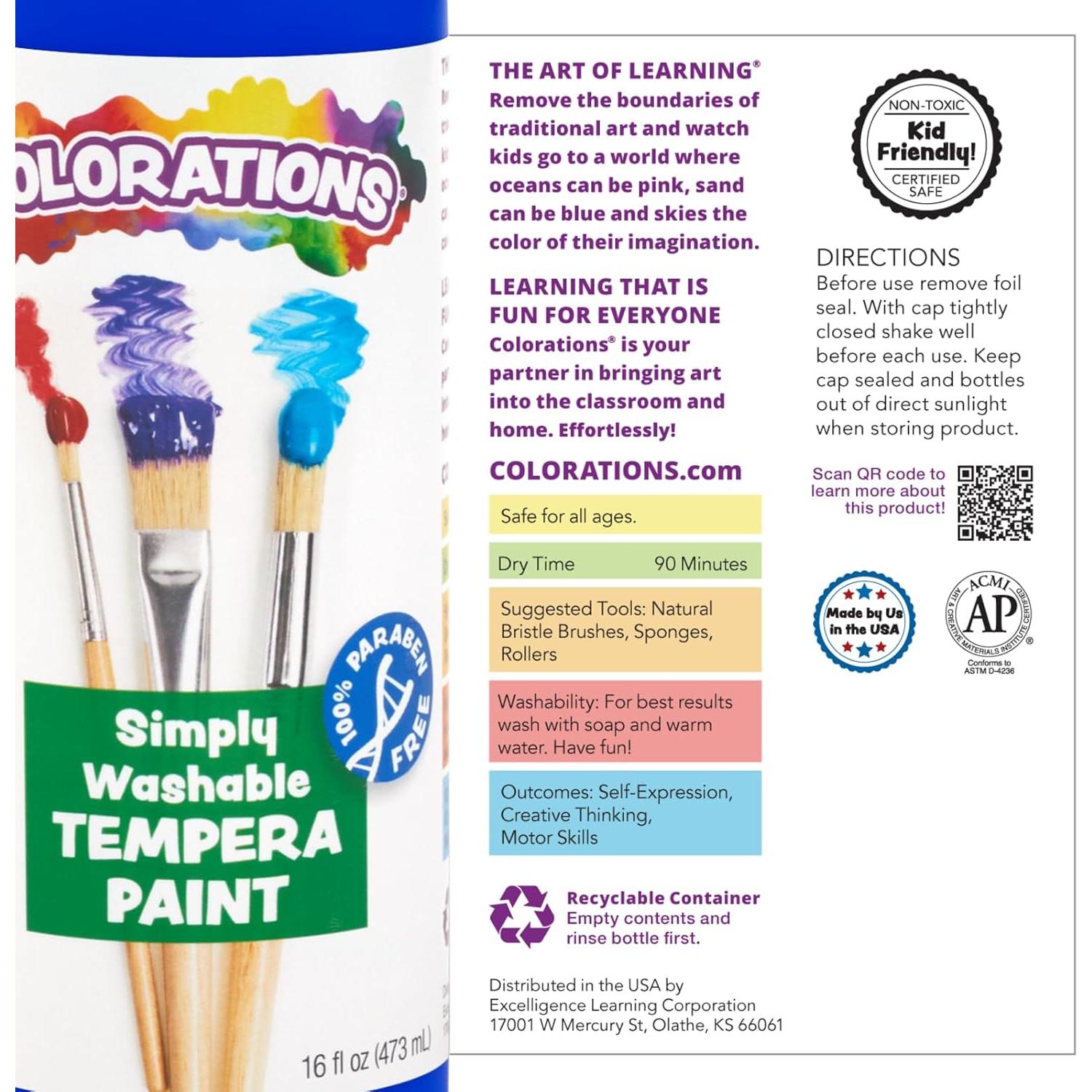 Pintura Tempera Lavable Colorations 6 Colores 240 ml Sin Parabenos