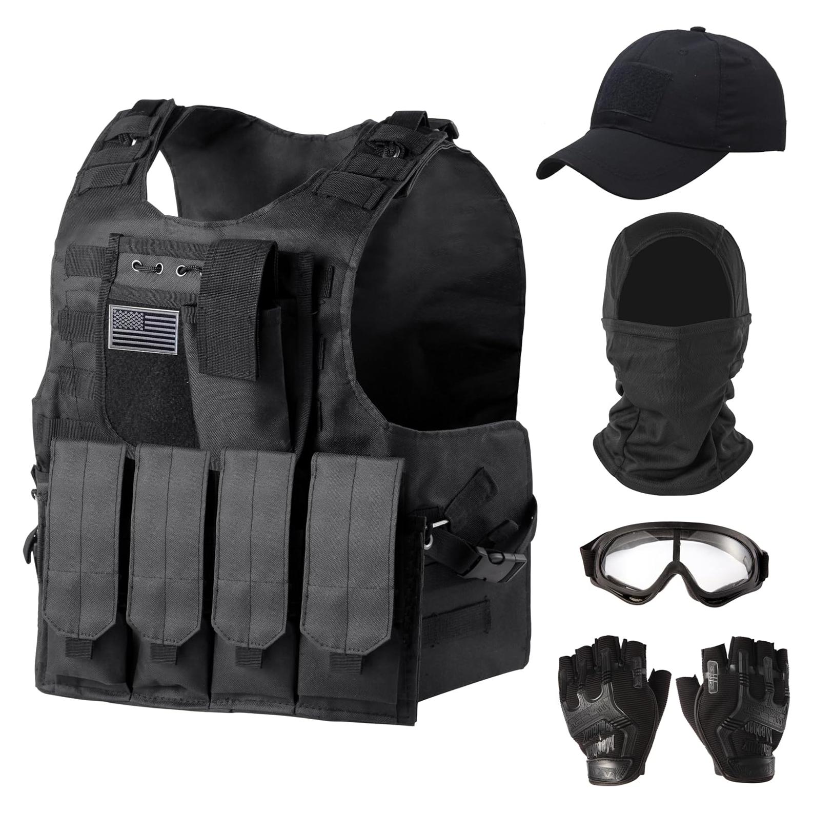 Conjunto Chaleco Táctico Ouraqto Airsoft Negro S-XXL
