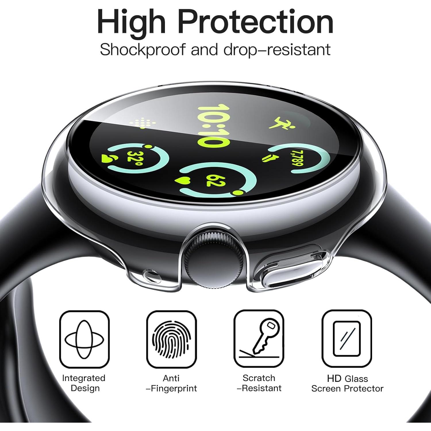 Funda JETech con Protector de Pantalla para Google Pixel Watch 41mm - 2-Pack