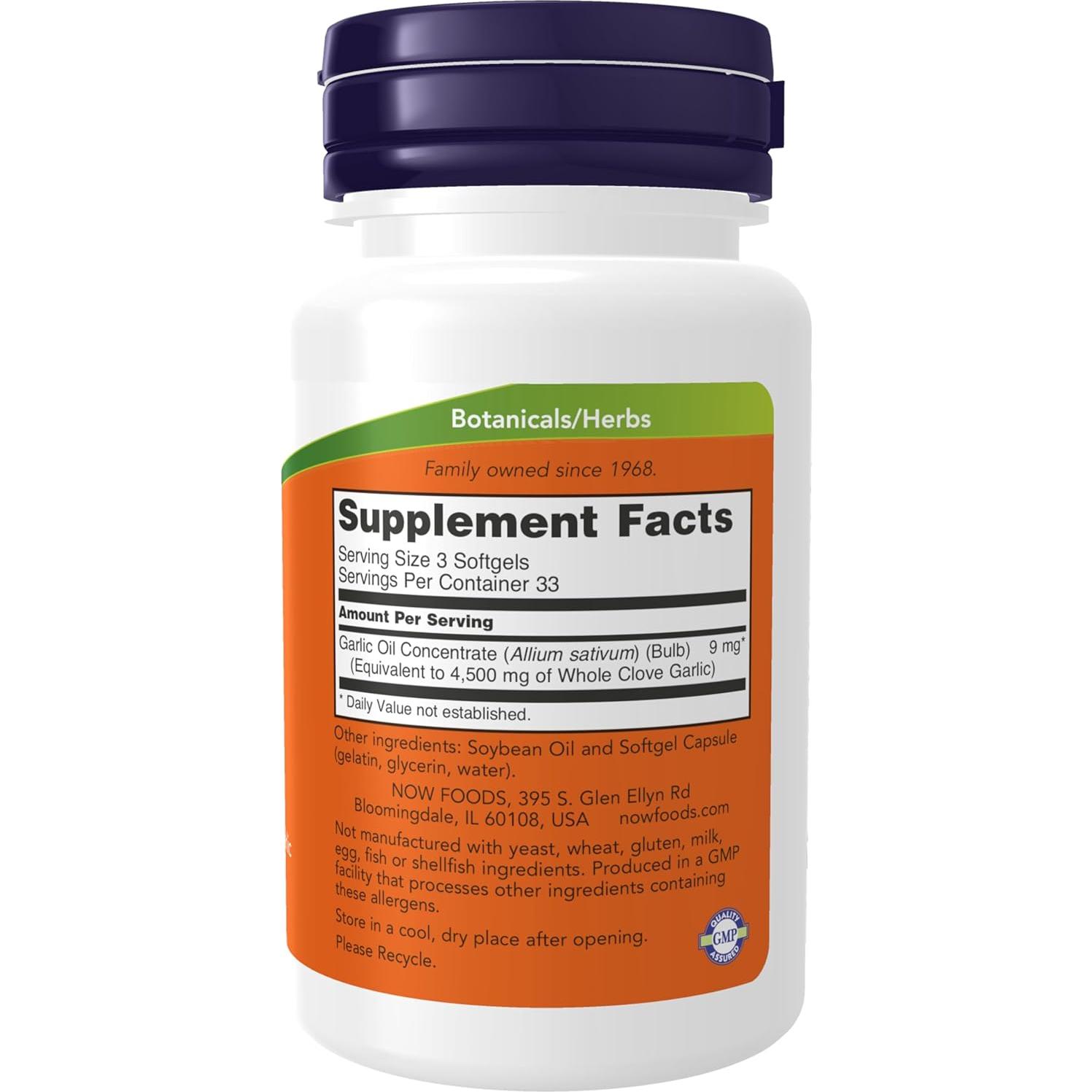 Suplemento NOW Foods Aceite de Ajo 1500 mg 100 Gelatinas