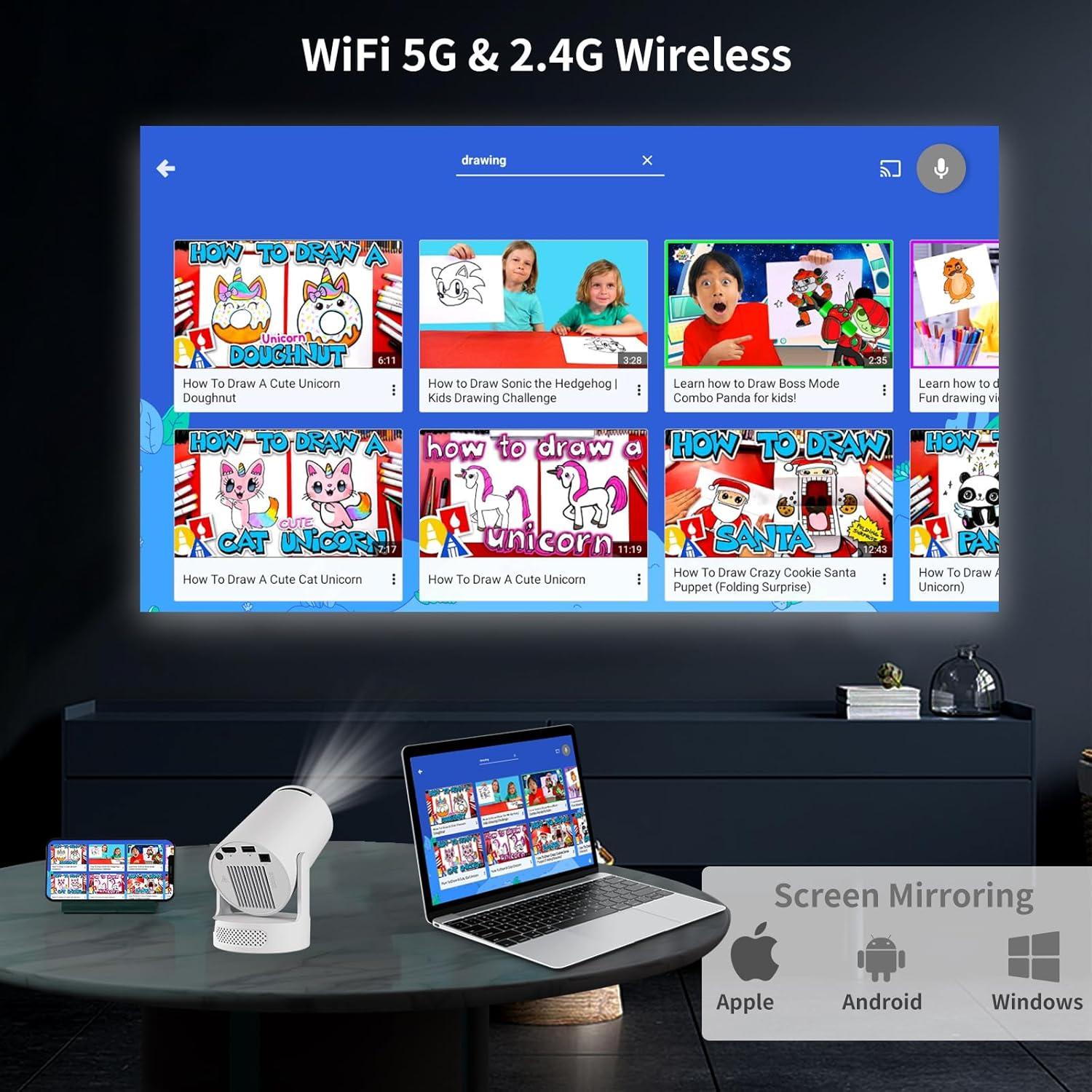 Mini Proyector VNEIMQN Android TV 11.0 1080P Portátil WiFi