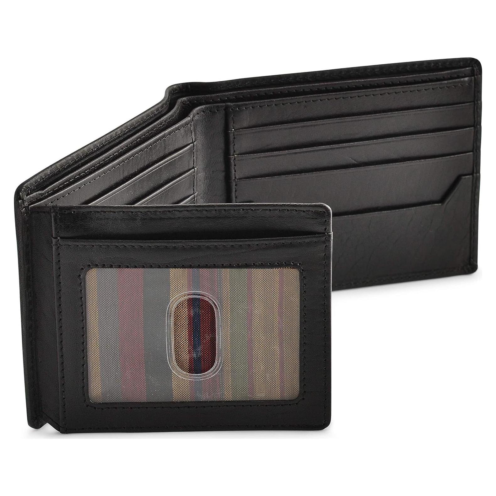 Billetera Bifold de Cuero Bull Guard con Bloqueo RFID - Negro