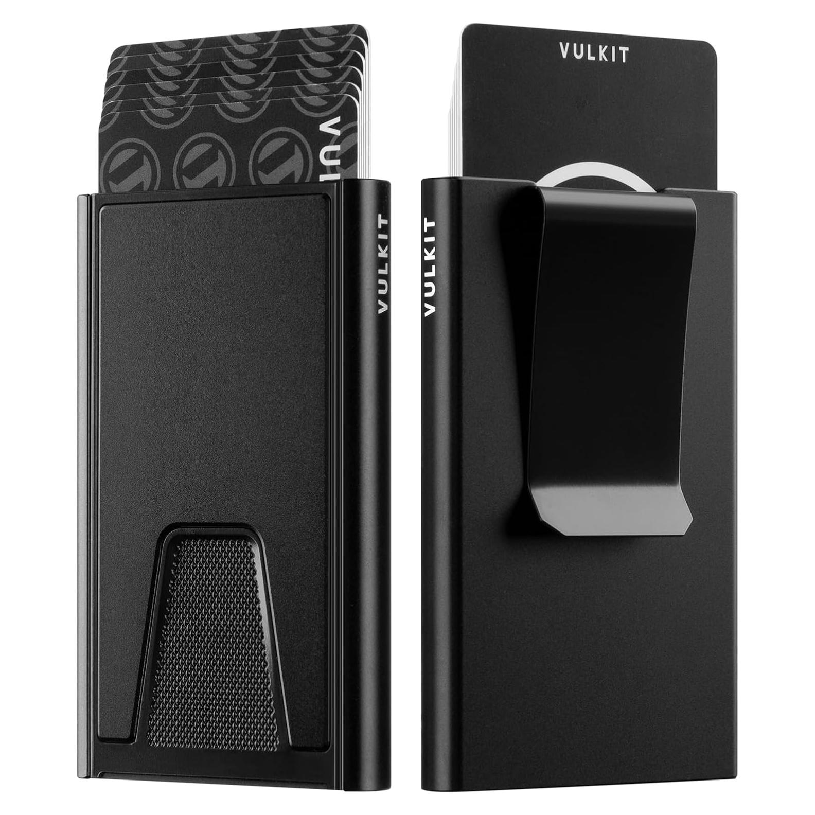 Billetera Slim VULKIT con Clip para Dinero y Bloqueo RFID, Negra