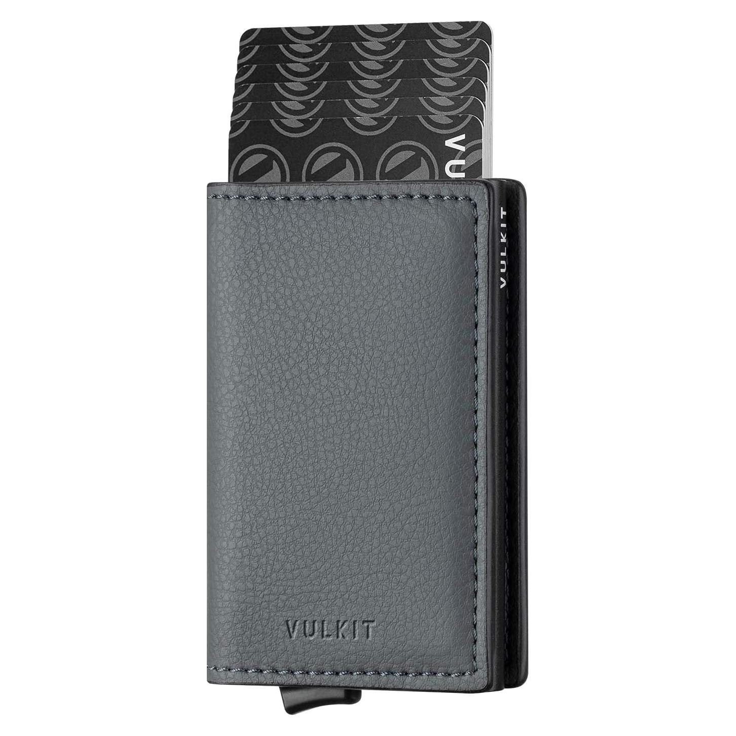 Tarjetero de Crédito VULKIT con Bloqueo RFID de Cuero - Gris