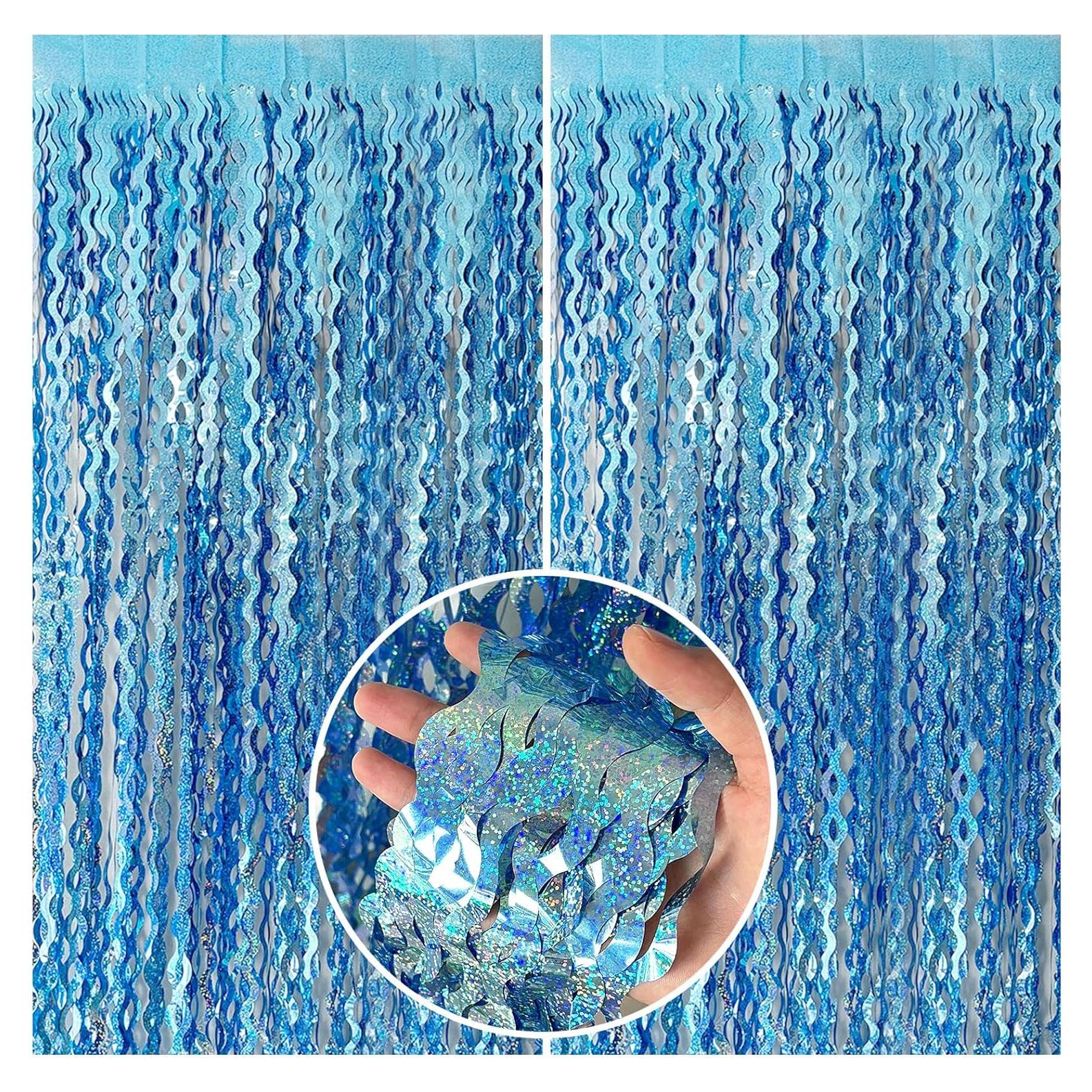 Cortinas de Flecos de Papel de Aluminio Azul Claro - 2 Paquetes