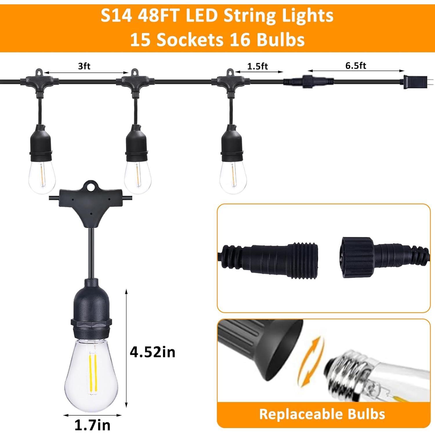 Luces de Cadena LED 48Ft LUKASUMI con Regulador y Control Remoto