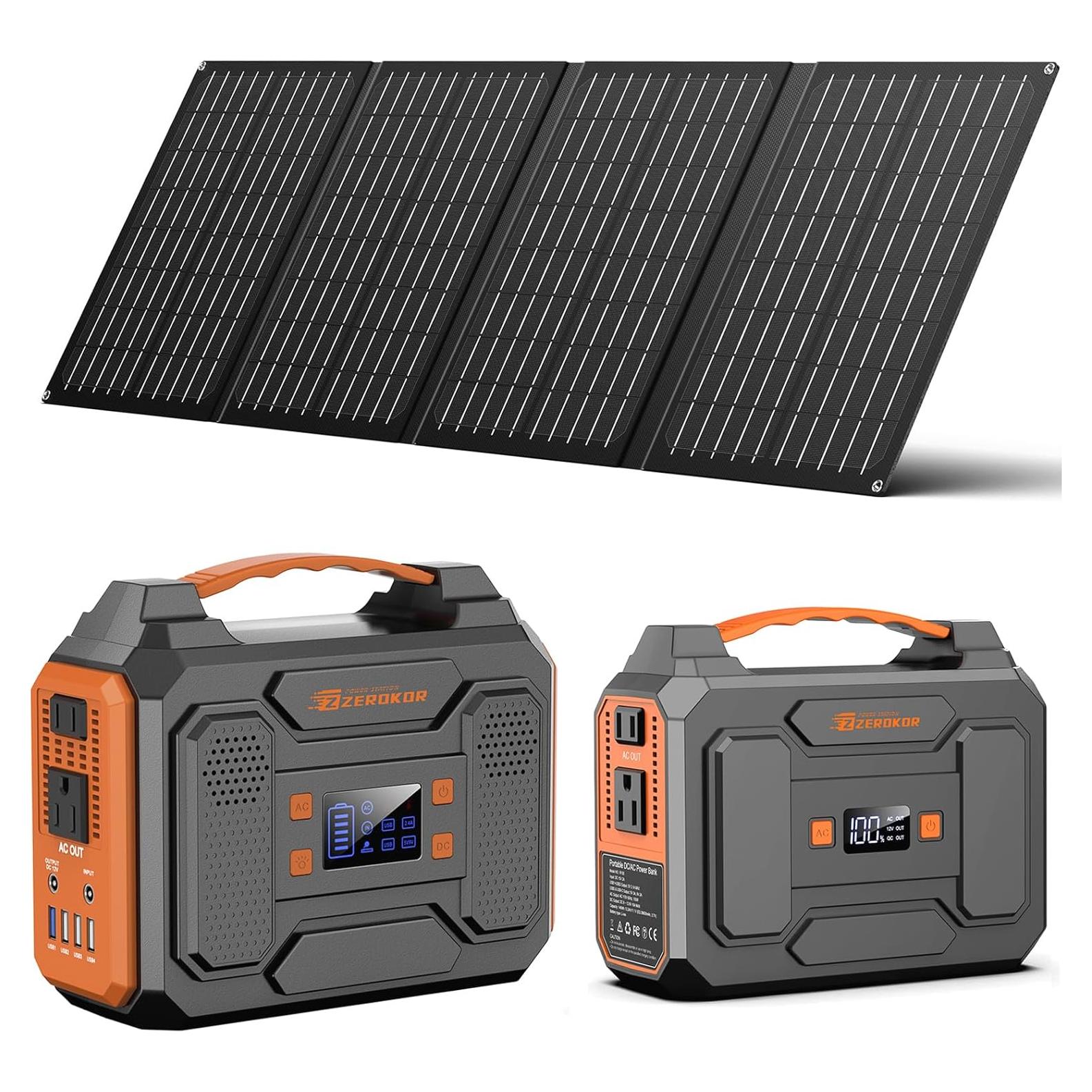 Generador Solar Portátil ZeroKor 300W con Panel 40W para Camping