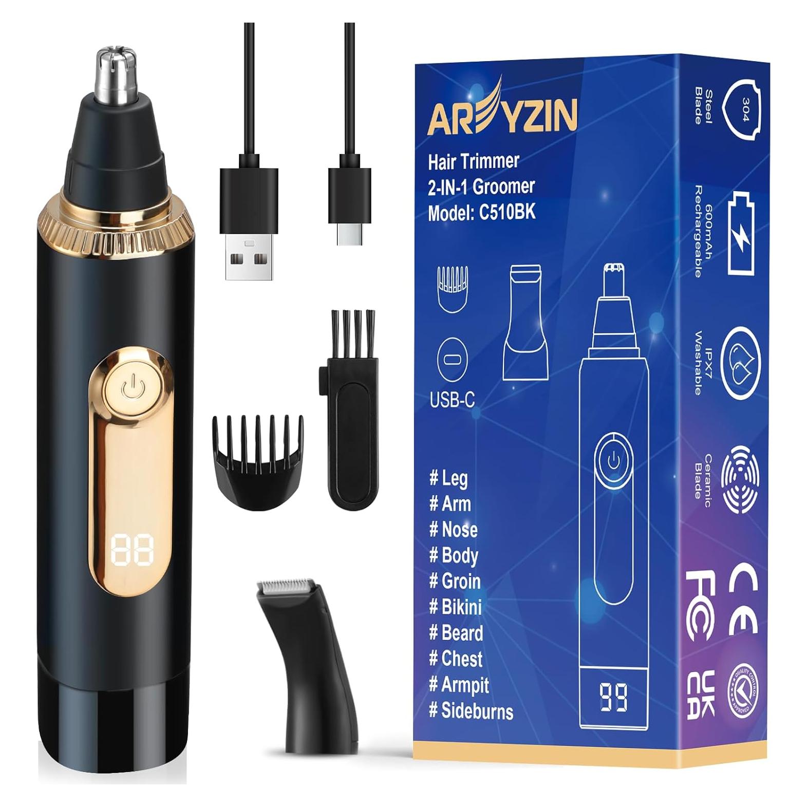 Recortador de Vello Nasal y Auricular AREYZIN C510BK USB LED