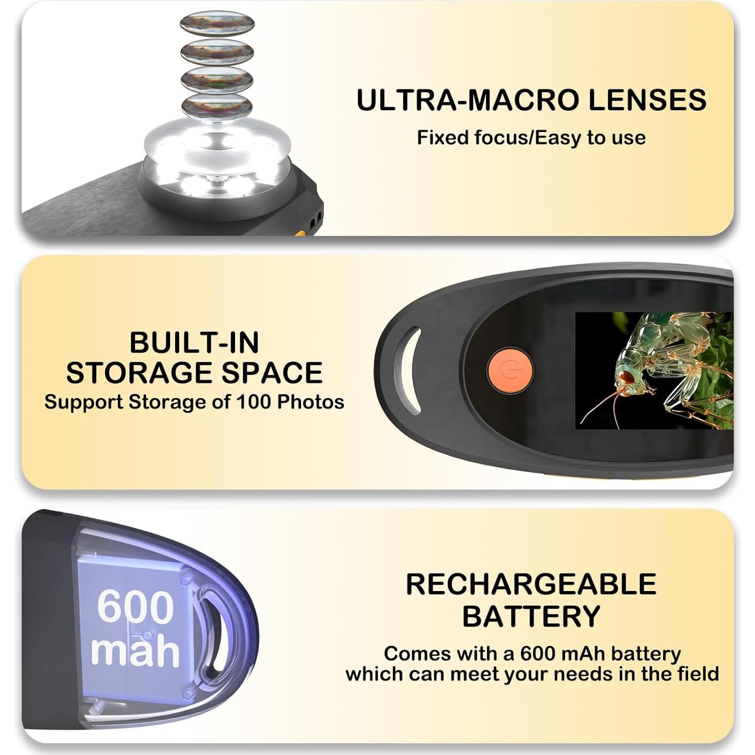 Microscopio Digital de Mano KeFvoer 500x con Pantalla IPS 2"