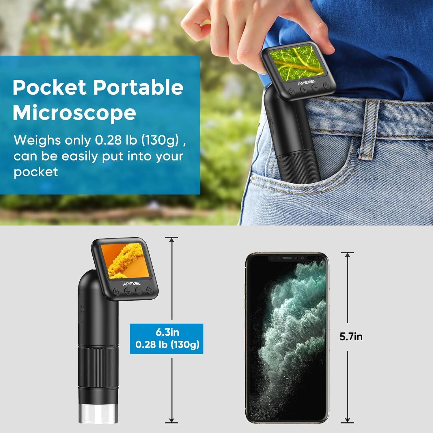 Microscopio Digital APEXEL 800X con Pantalla LCD 2" y LED