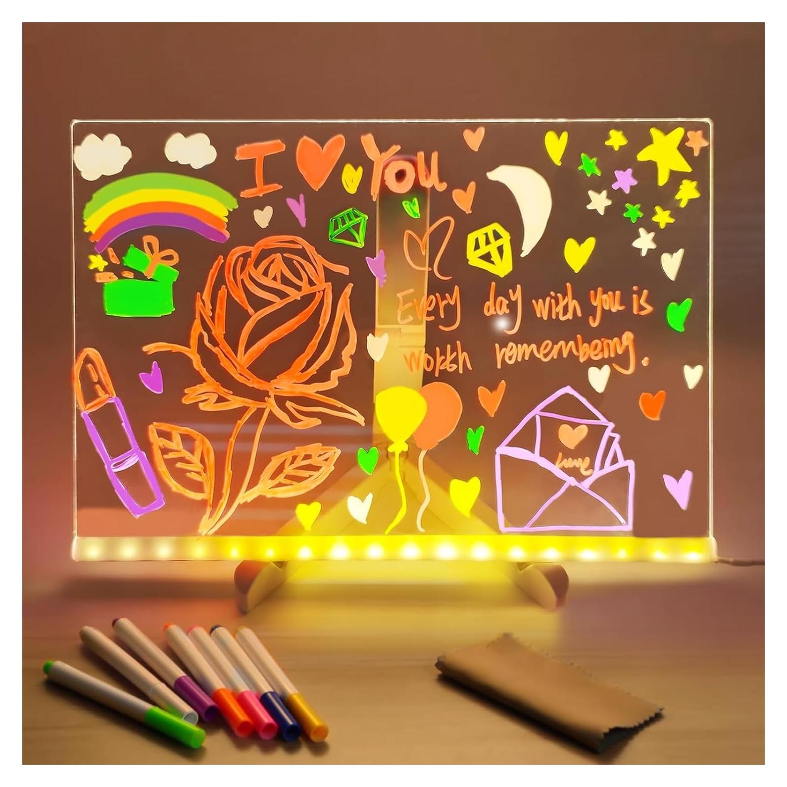 Tablero Acrílico LED MOCOWAY 30x20 cm con 7 Bolígrafos Neón