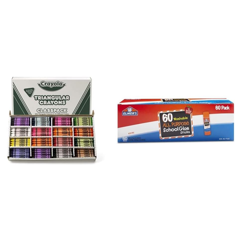 Paquete Crayones Triangulares Crayola 256 + Pegatinas Elmer's 60