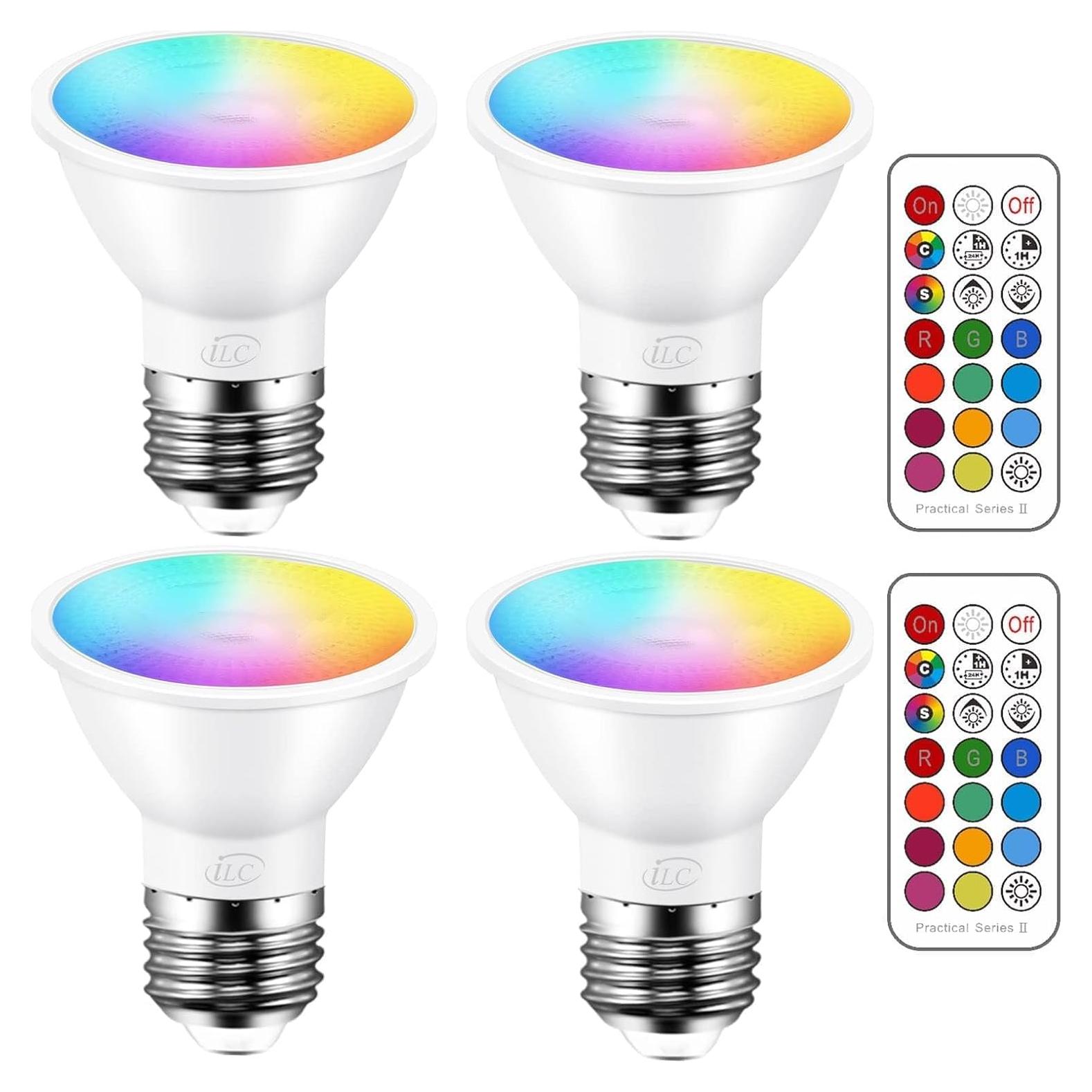 Bombillas LED RGB iLC Par16 5W E26 12 Colores Control Remoto