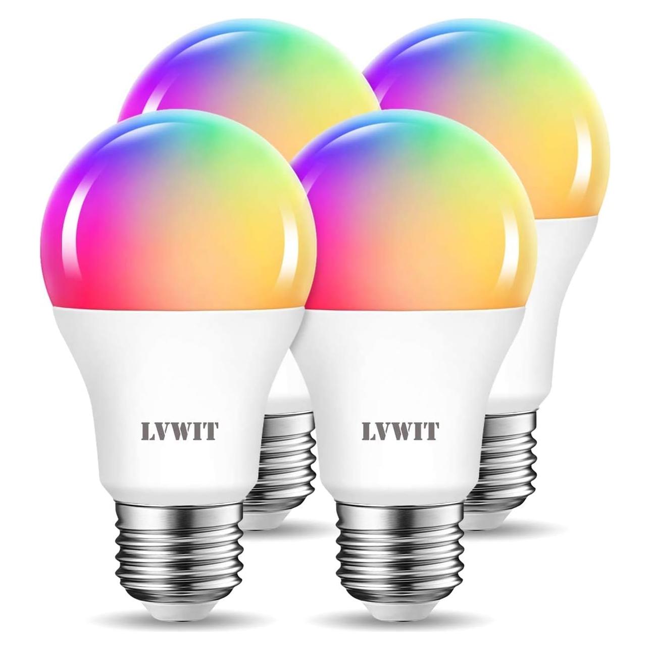 Bombillas Inteligentes LVWIT A19 LED RGB 8.5W E26 - Paquete de 4