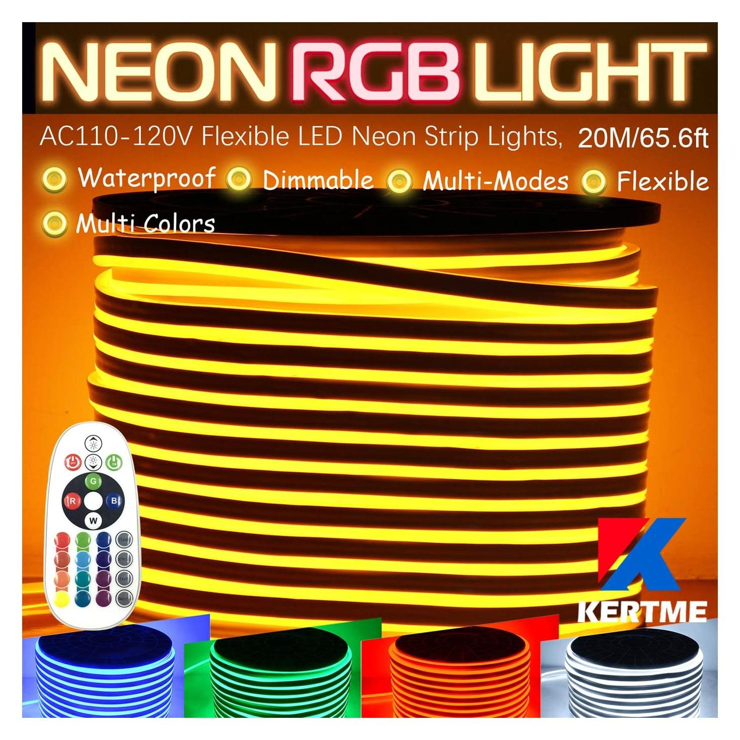 Tira de Luz LED Neón RGB KERTME 20m Impermeable Control Remoto