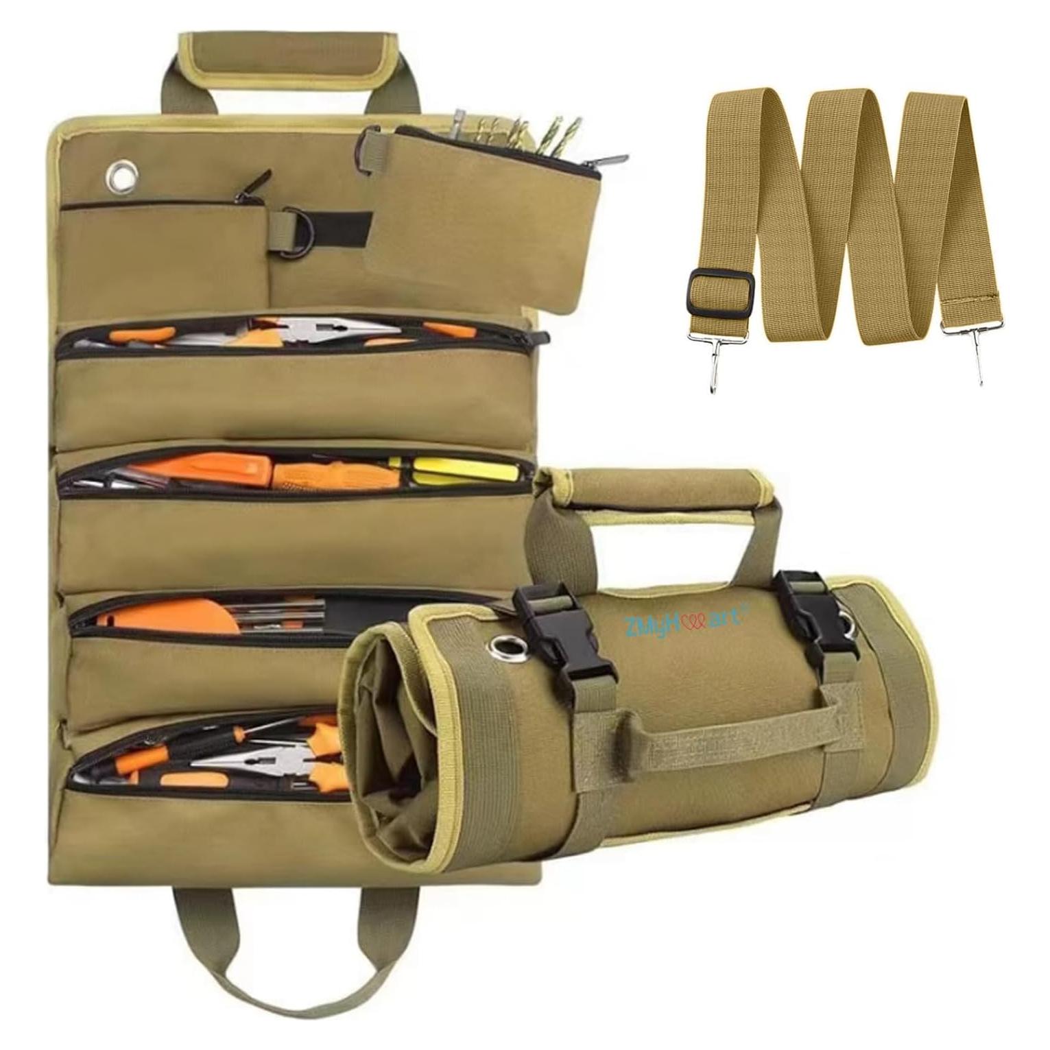 Bolsa de Herramientas ZMyHeart Roll Up 11 Bolsillos Caqui