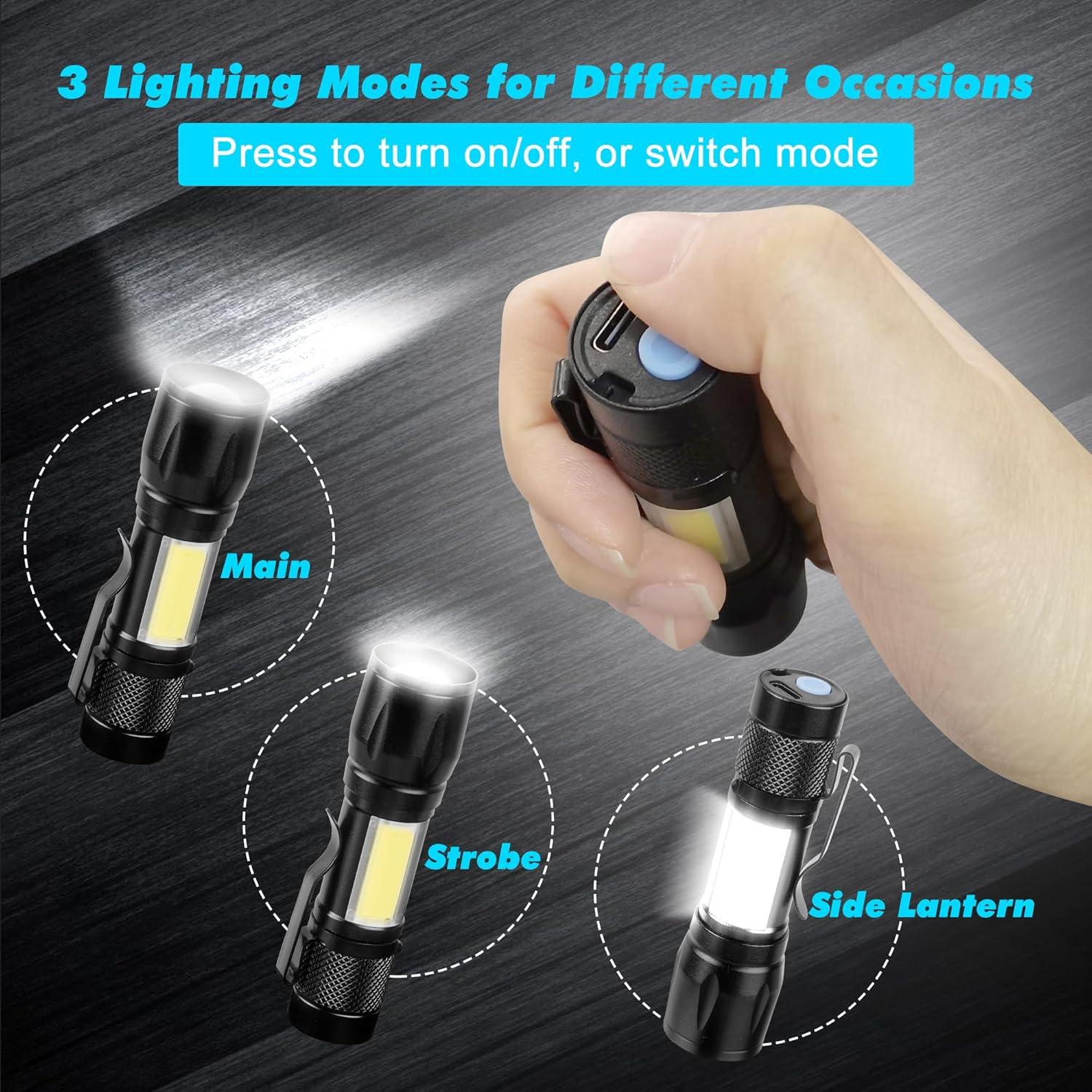 Linternas Recargables USB-C KunHe 4 Paquete LED Compactas