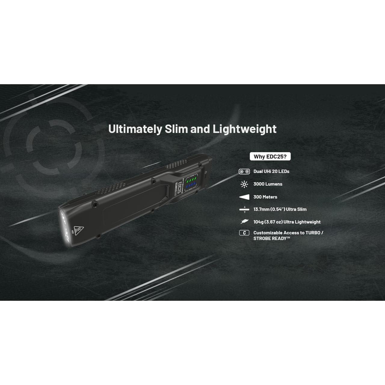 Linterna EDC Nitecore EDC25, 3000 Lúmenes, Recargable USB-C