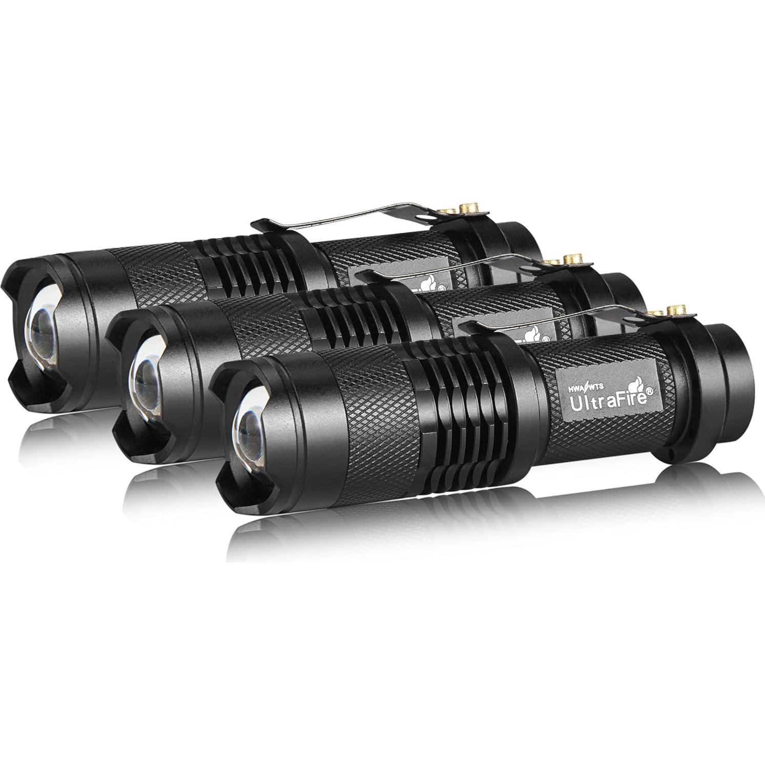 Linterna LED Táctica UltraFire SK68 - Paquete de 3, 300 Lúmenes