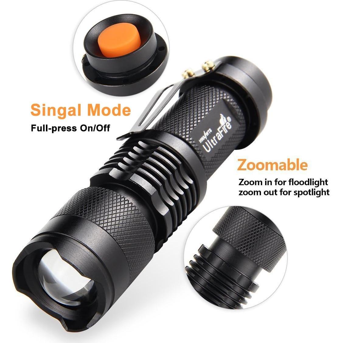 Linterna LED Táctica UltraFire SK68 - Paquete de 3, 300 Lúmenes