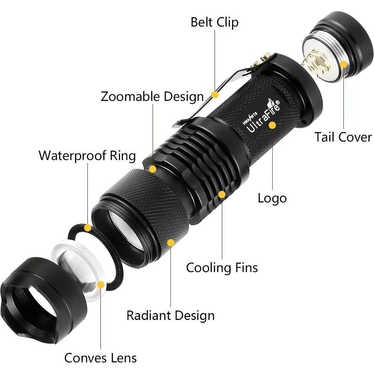 Linterna LED Táctica UltraFire SK68 - Paquete de 3, 300 Lúmenes