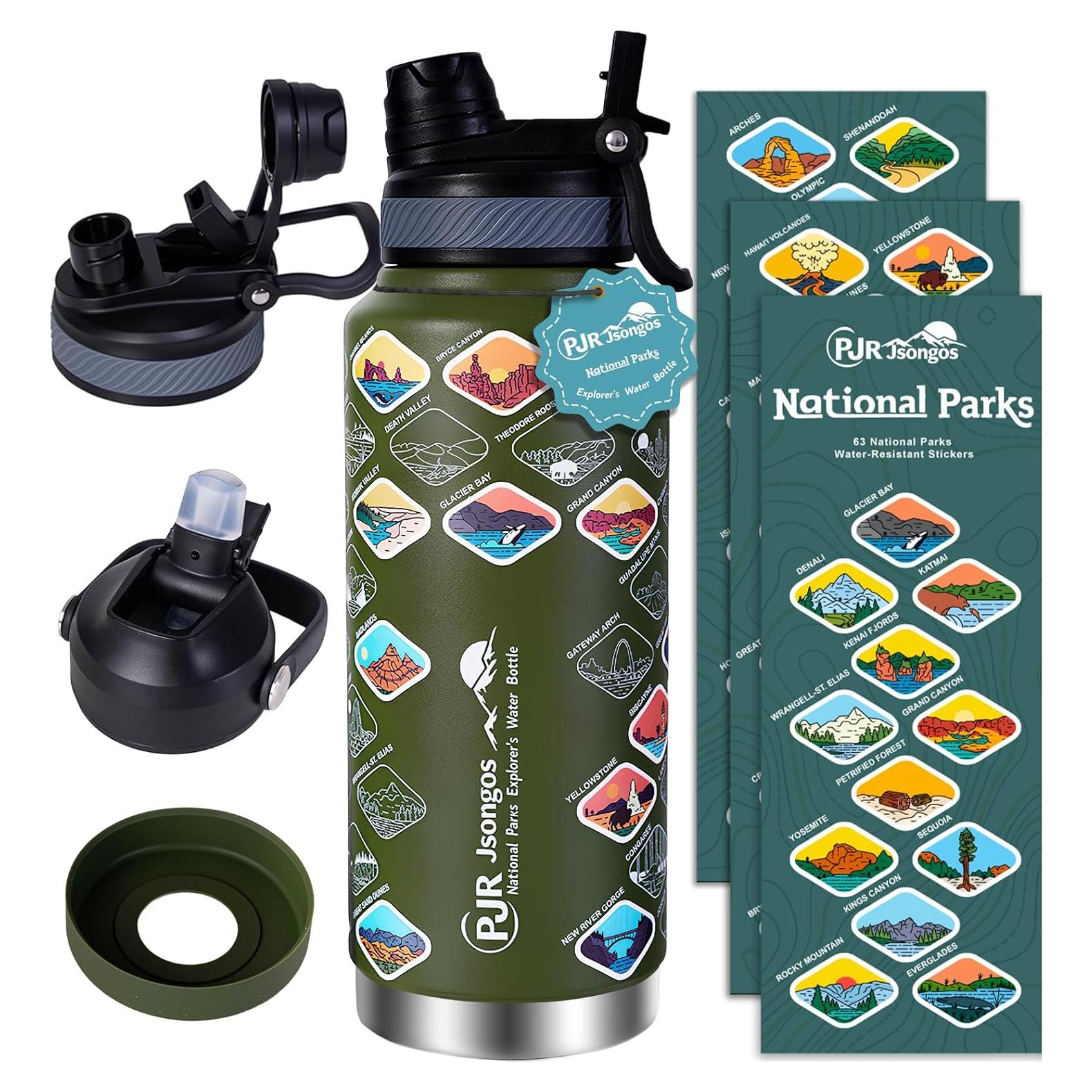 Botella de Agua PJR Jsongos 32 oz Acero Inoxidable Verde Aislada