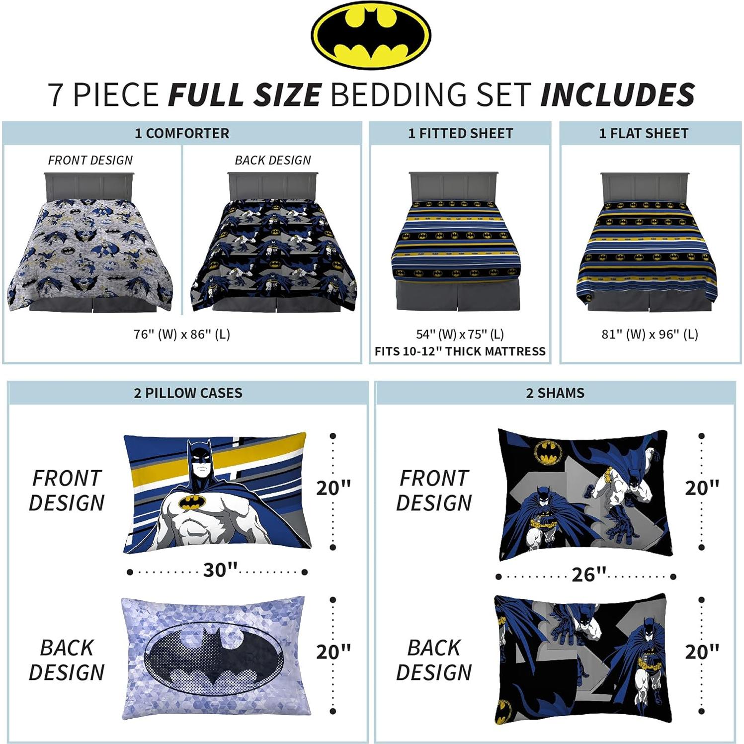 Juego de Ropa de Cama Franco 7 Piezas Batman Microfibra