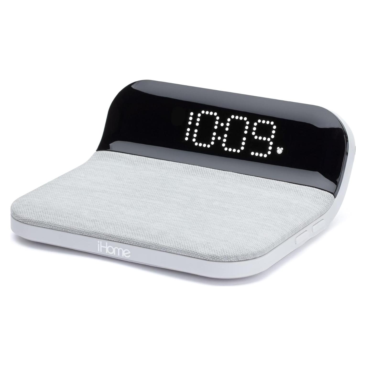 iHome iW18 Digital Alarm Clock, Dual Alarm Clock with USB Charger & QI Charging, Alarm Clocks for Bedrooms, Adjustable Brightness Dimmer (White)