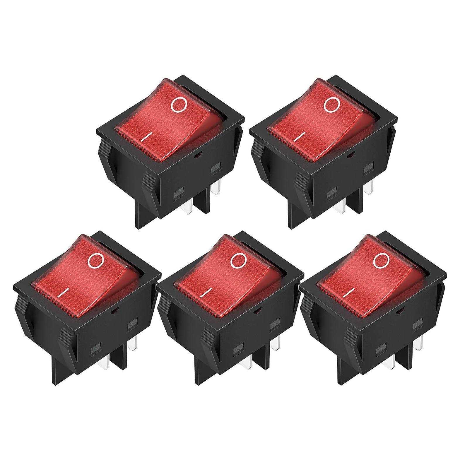 Interruptor Rocker DaierTek 12V 30A DPST con Luz LED Roja - 5 Pcs