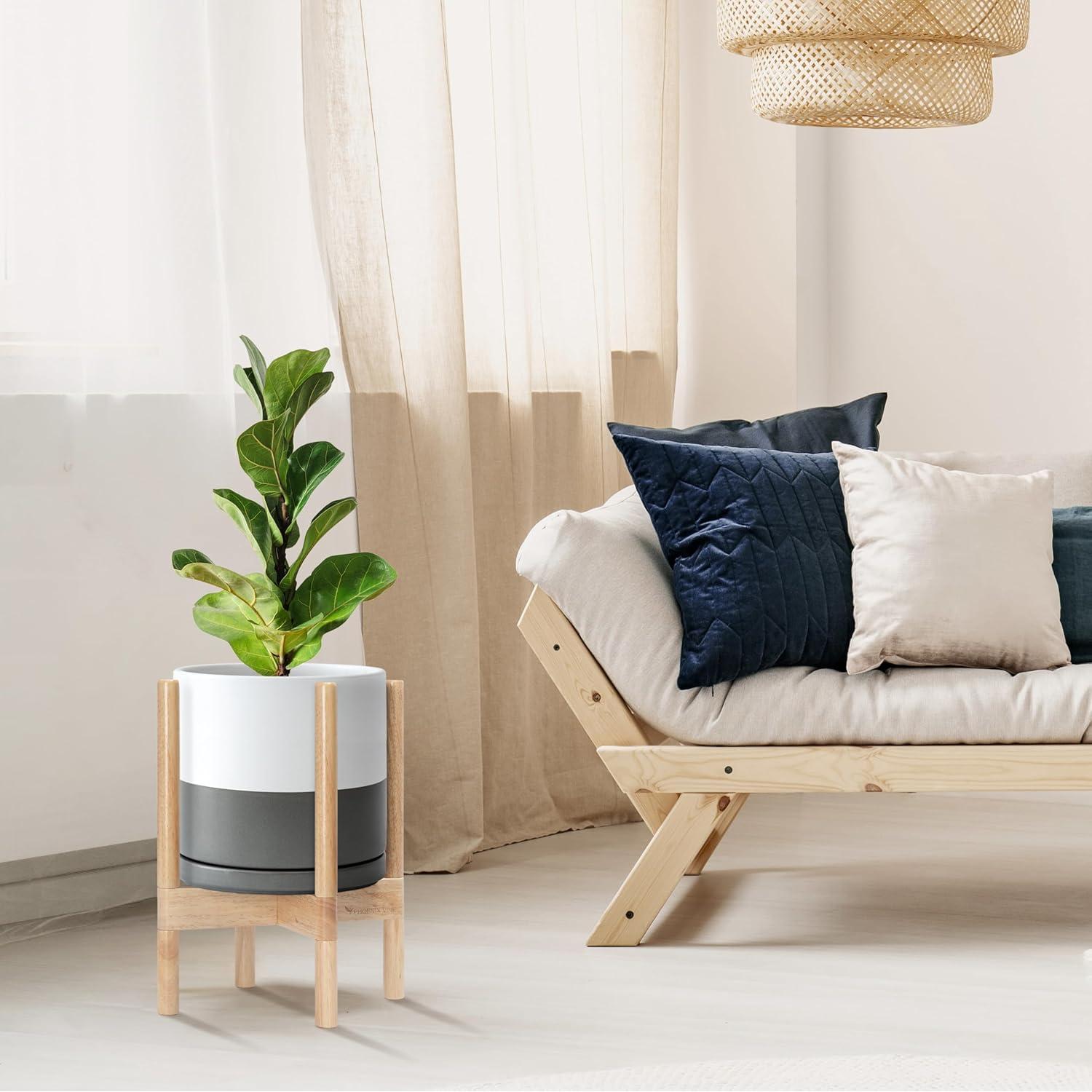 Maceta de Cerámica D'vine Dev 25.4 cm con Soporte Natural