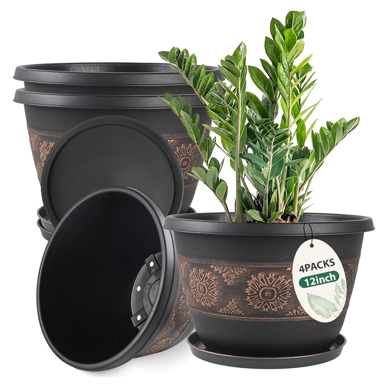 Paquete de 4 macetas de 30.5 cm Usocik con plato y drenaje