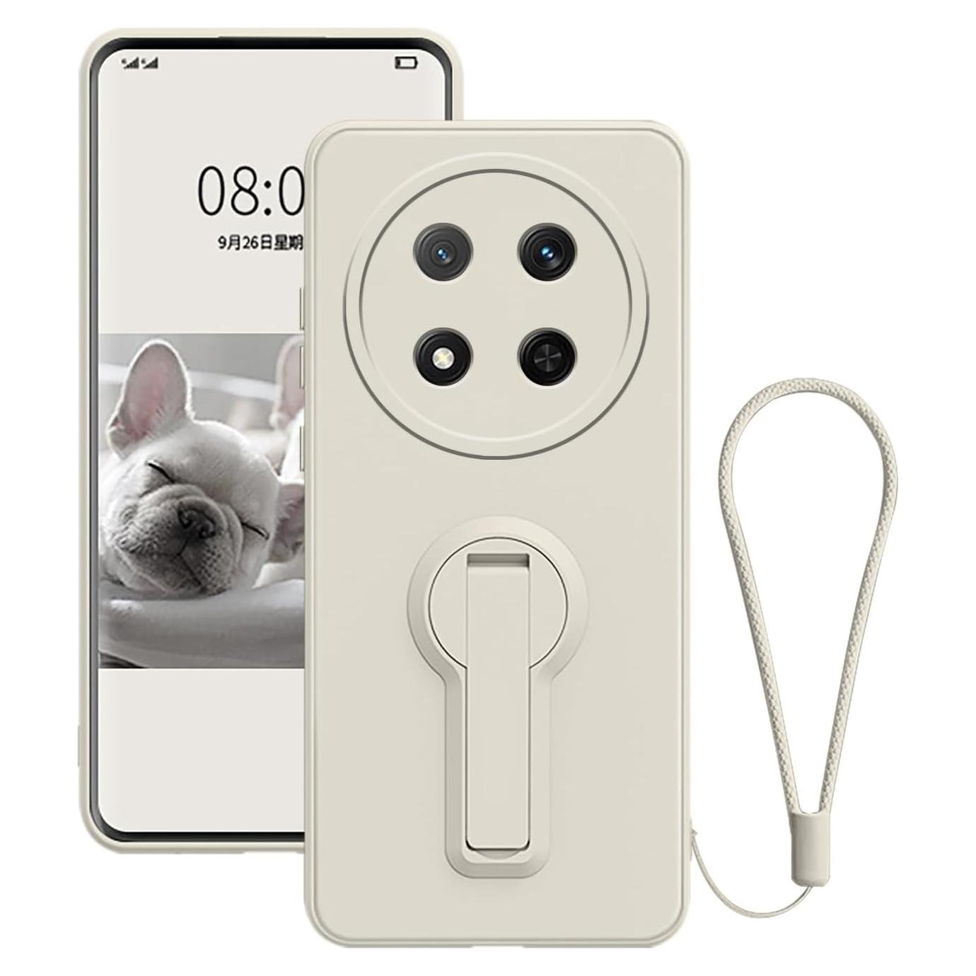 Funda de Silicona Honor Magic 7 Lite con Soporte y Correa Beige