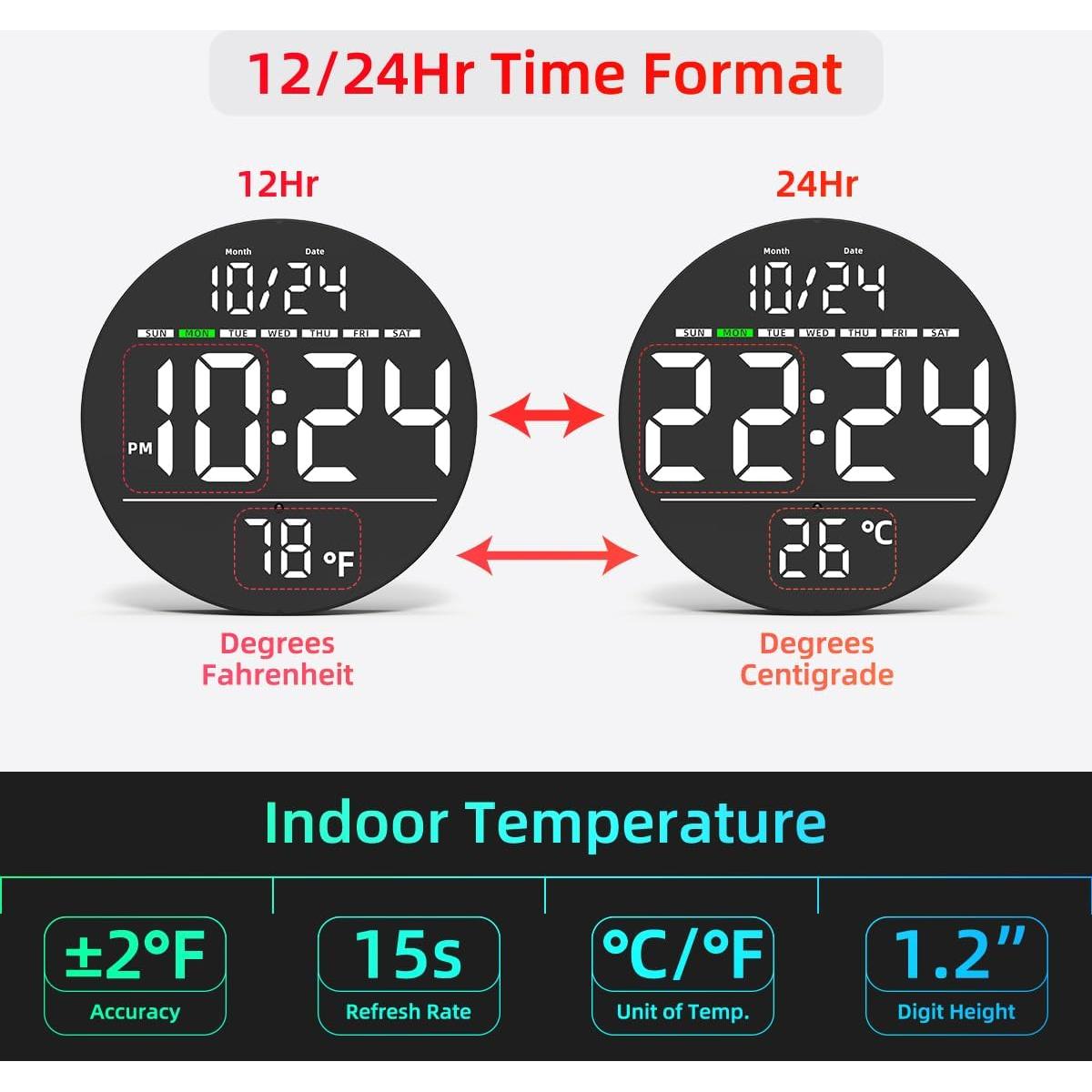 Reloj de Pared Digital XUANZIT 8" LED Auto-Brillo Temperatura