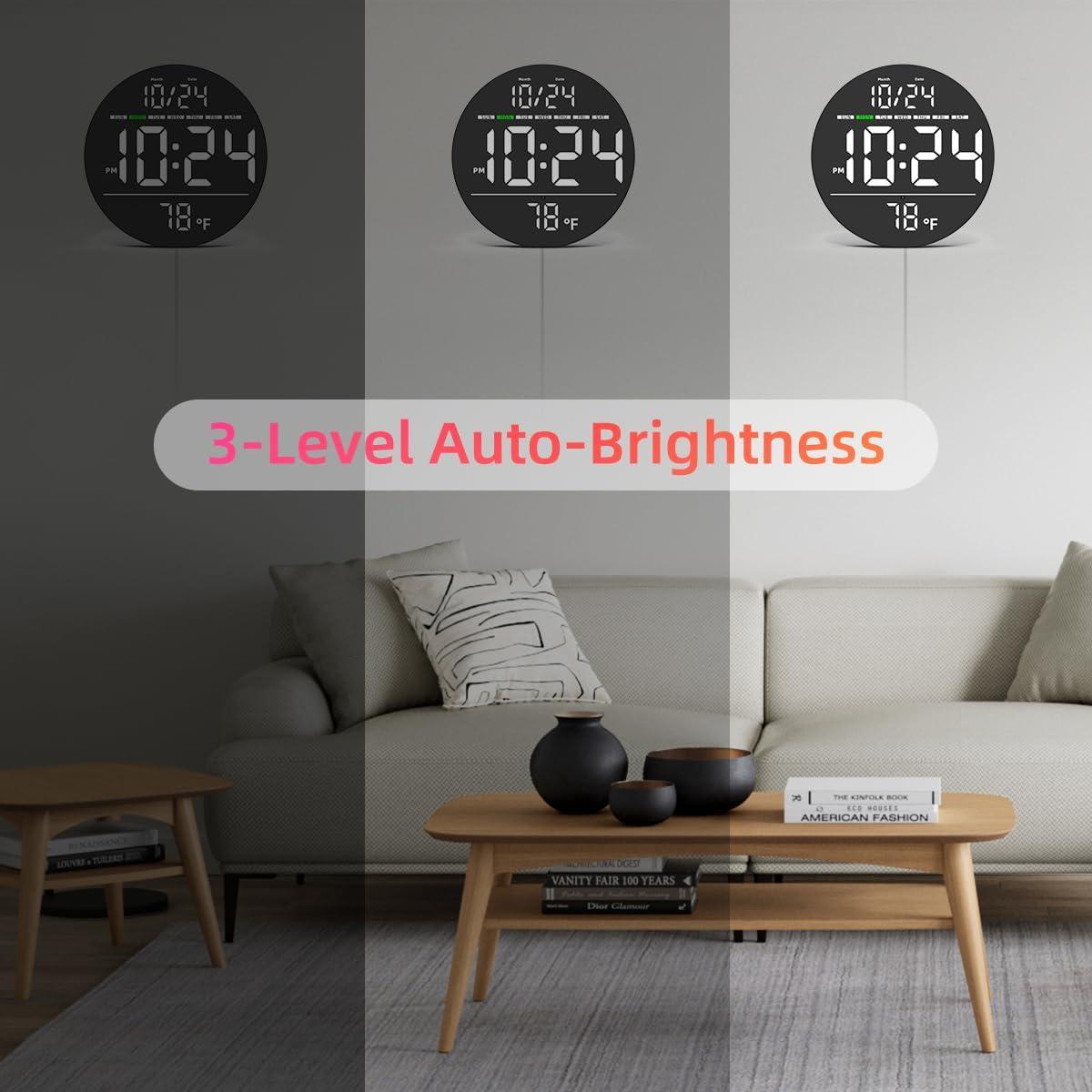 Reloj de Pared Digital XUANZIT 8" LED Auto-Brillo Temperatura