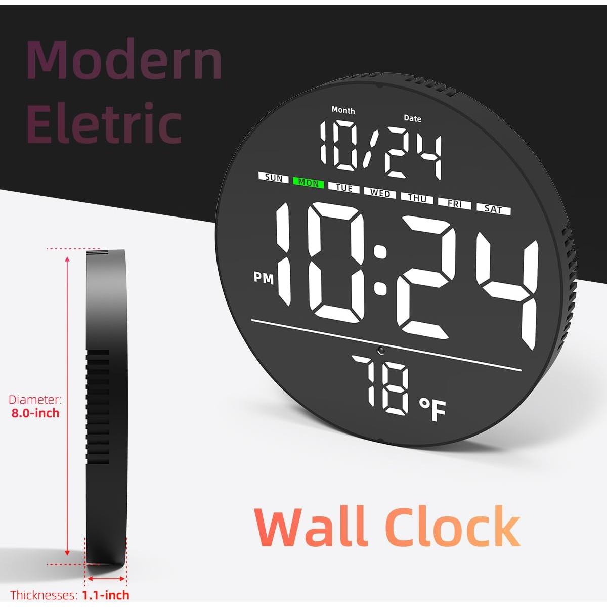 Reloj de Pared Digital XUANZIT 8" LED Auto-Brillo Temperatura