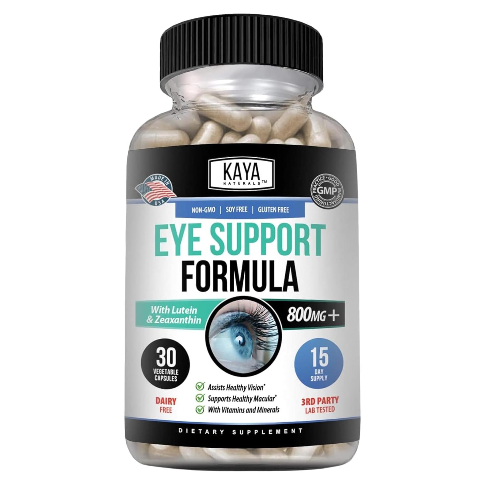 Suplemento Ocular Kaya Naturals 800 mg Luteína y Zeaxantina 30 Cápsulas