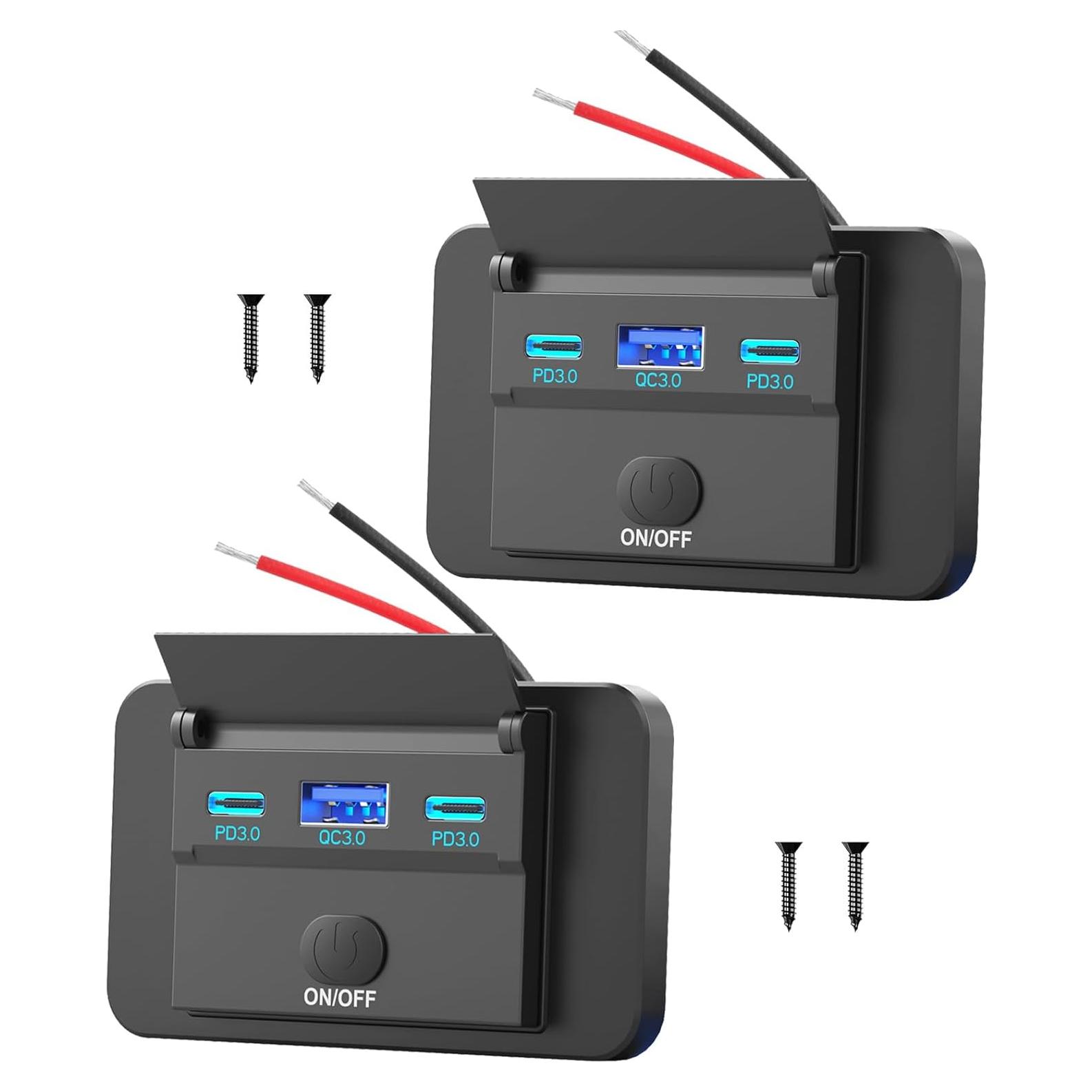 Cargador USB de 12V Hapytrip Doble USB-C 30W y QC 18W