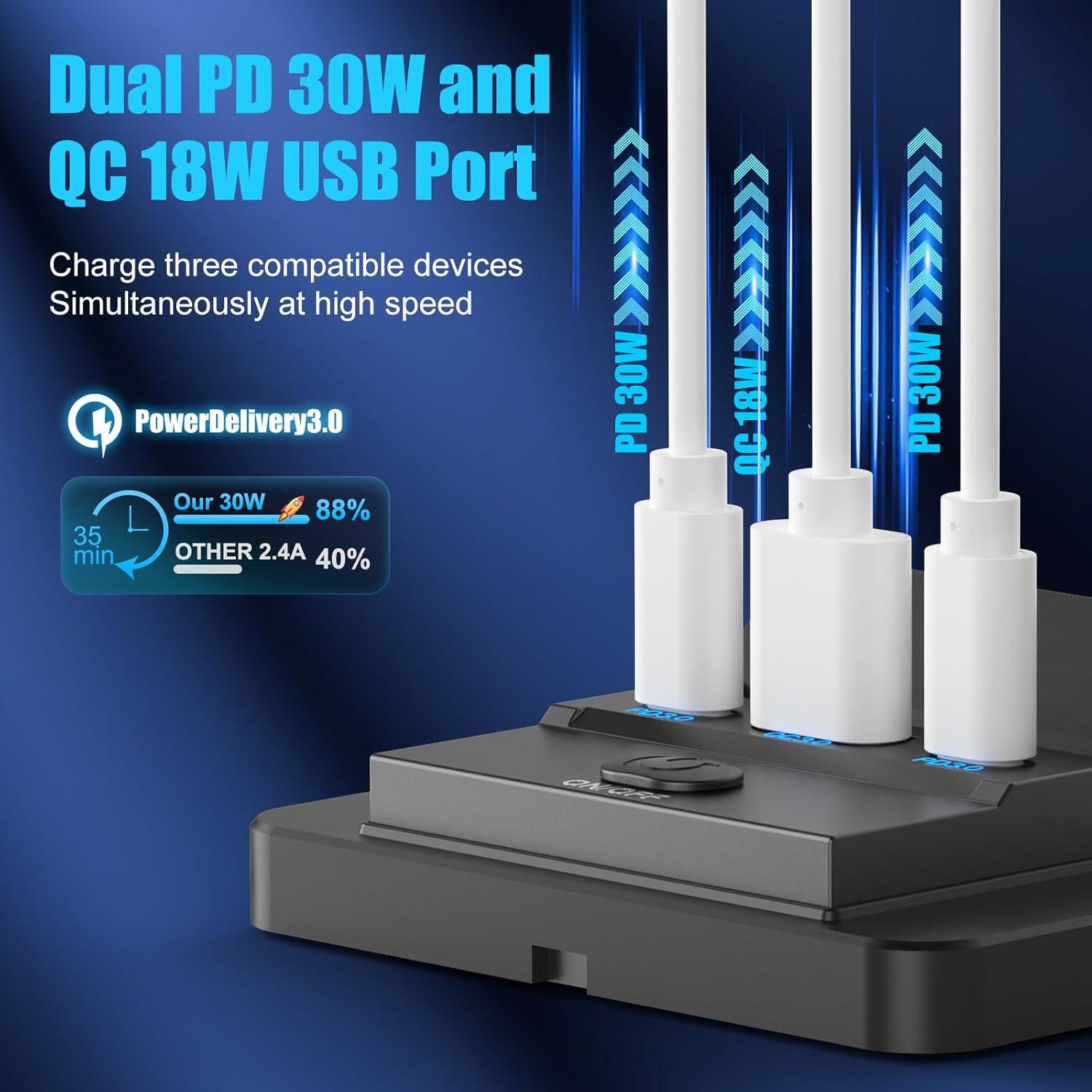 Cargador USB de 12V Hapytrip Doble USB-C 30W y QC 18W