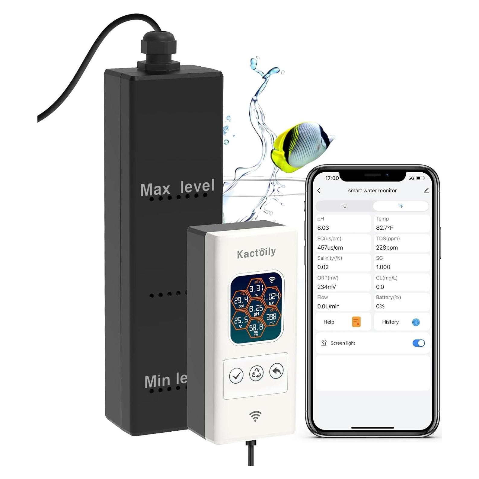 Monitor de Acuario Inteligente Kactoily 7 en 1 WiFi pH TDS EC