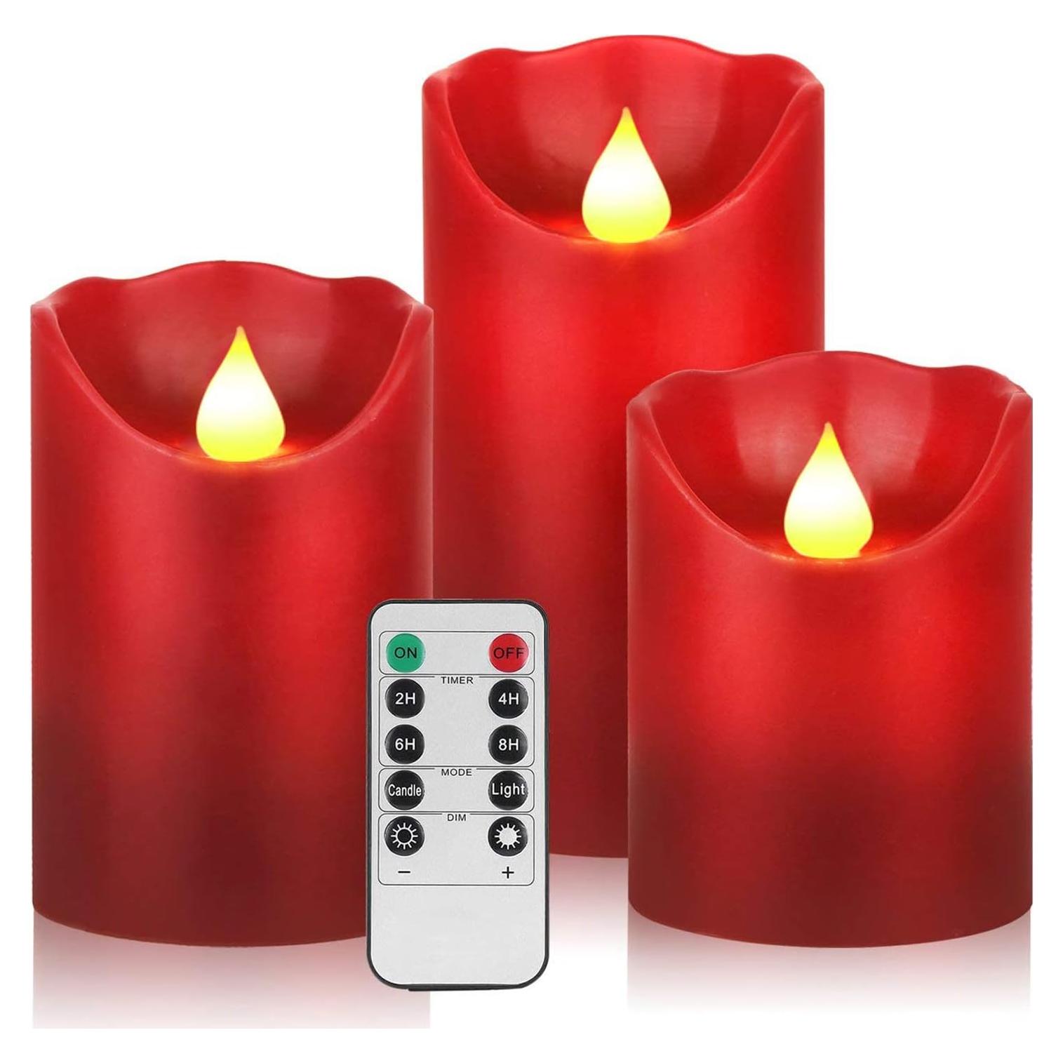 Set de 3 Velas LED Parpadeantes HYW Cera Roja 10-15 cm