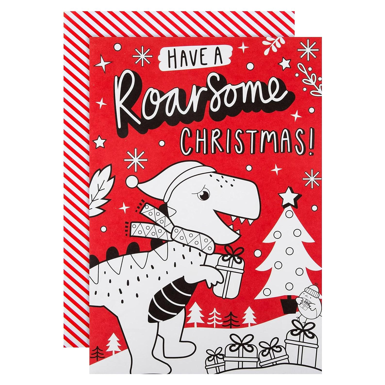 Tarjeta de Navidad Hallmark para Niños - Dinosaurio para Colorear
