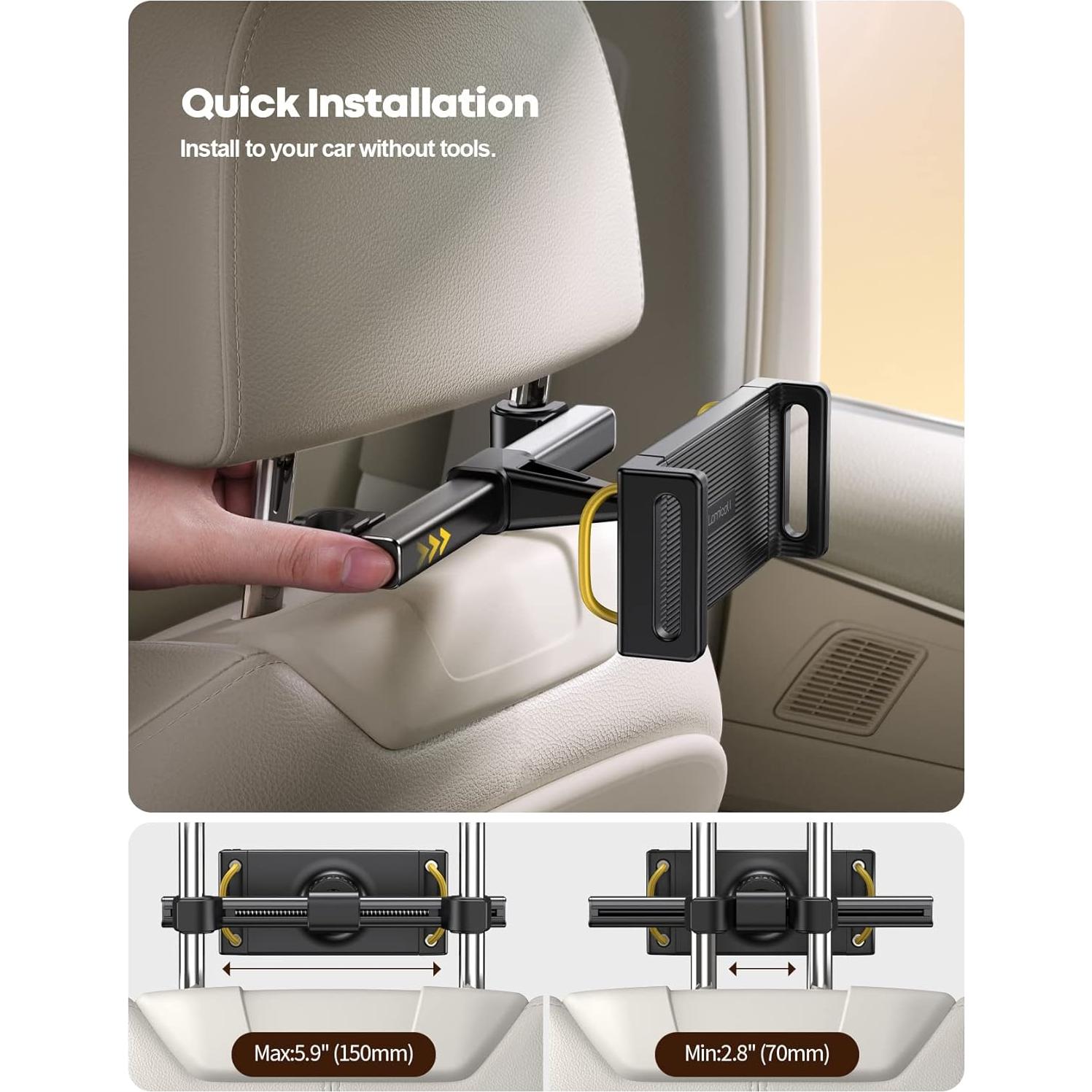 Soporte para Tablet Lamicall en Reposacabezas Auto Negro