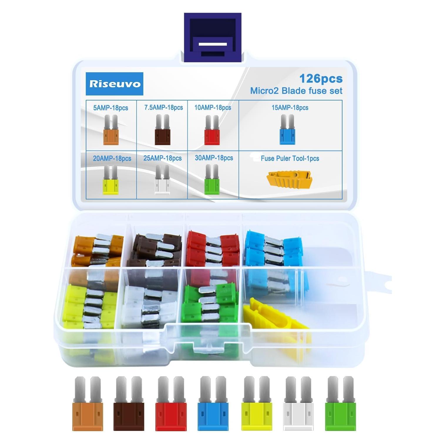 Kit de Fusibles Micro 2 Riseuvo 126pcs para Coche y RV
