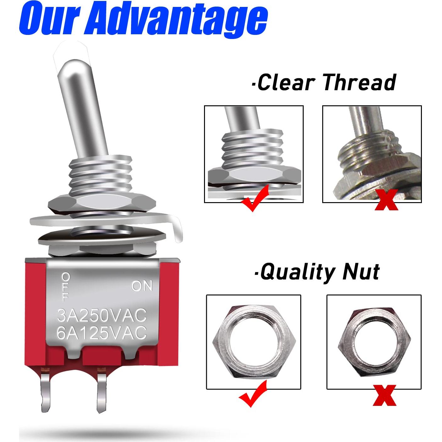 Interruptores Mini Toggle SPST mxuteuk 8Pcs 6A 125V 2Pines