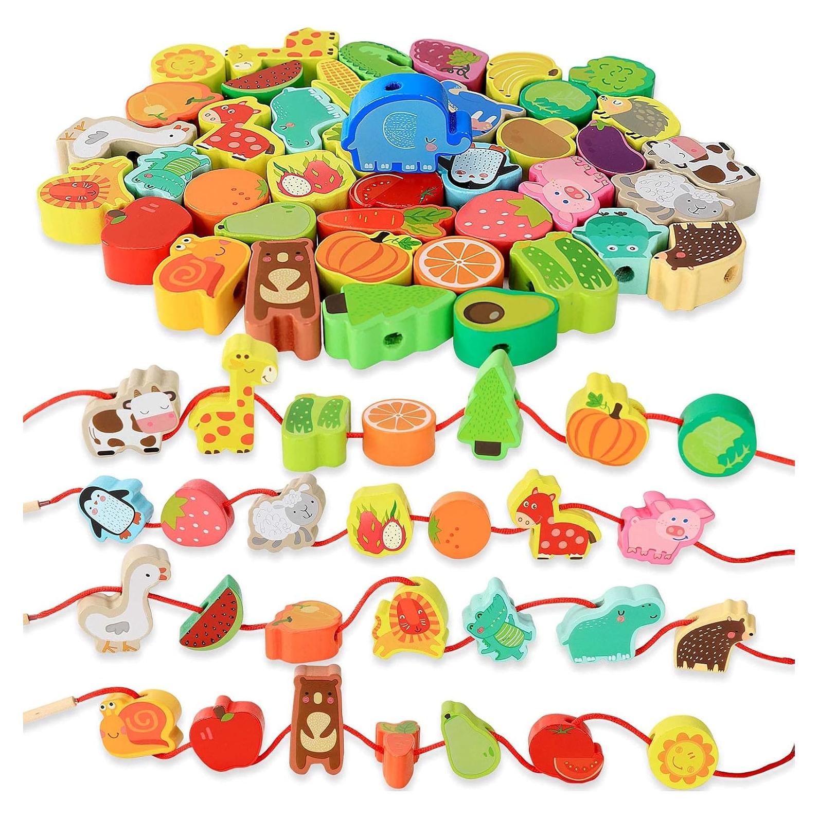 BMTOYS Juguete Educativo de Enhebrado de Madera Arcoíris