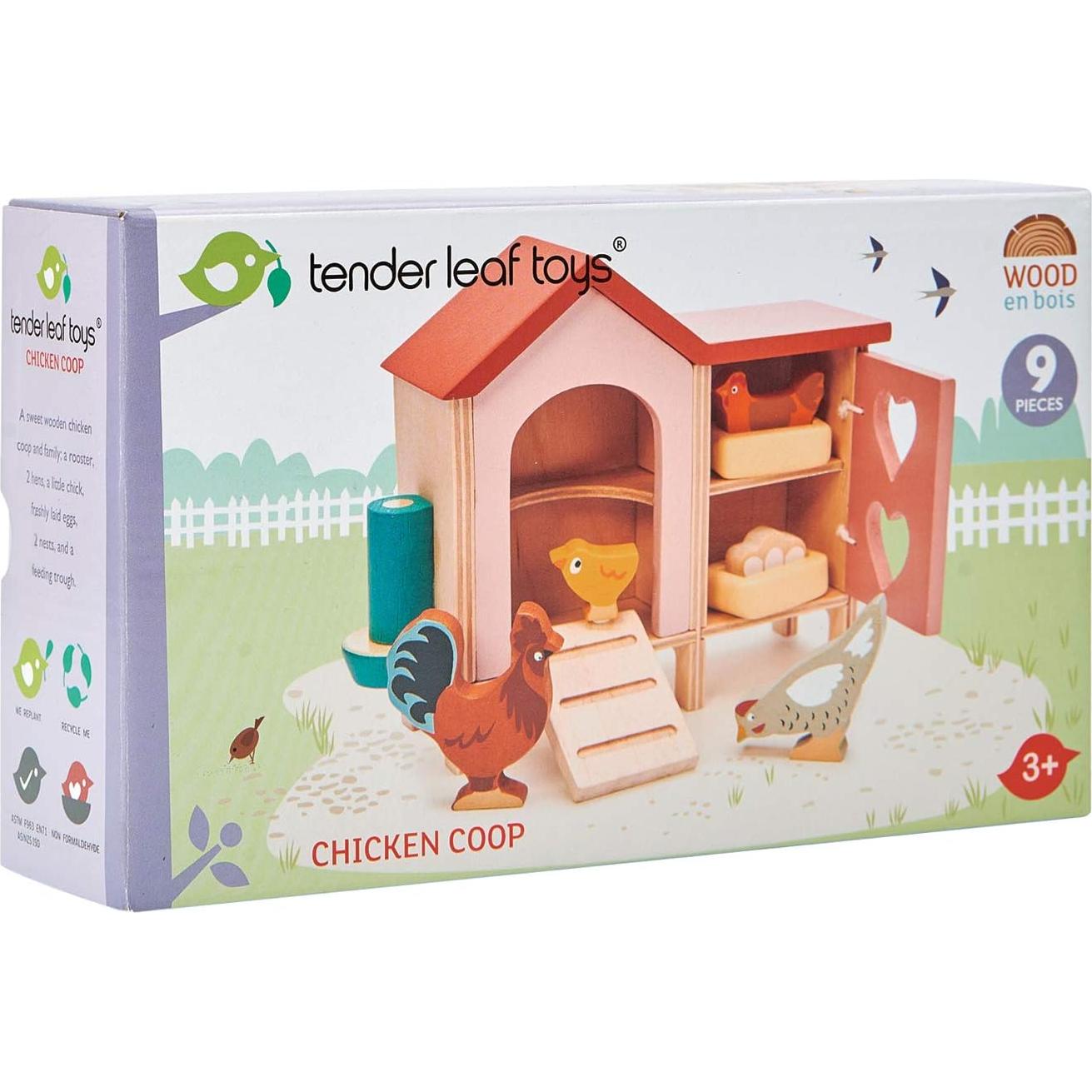 Gallinero de Madera Tender Leaf Toys - 9 Piezas para Niños