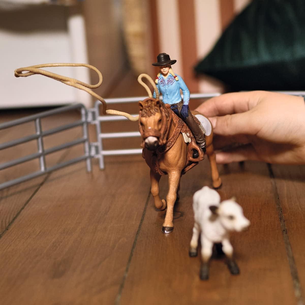 Juego de Rodeo Roping Schleich - Vaquera y Vaca 9 Piezas
