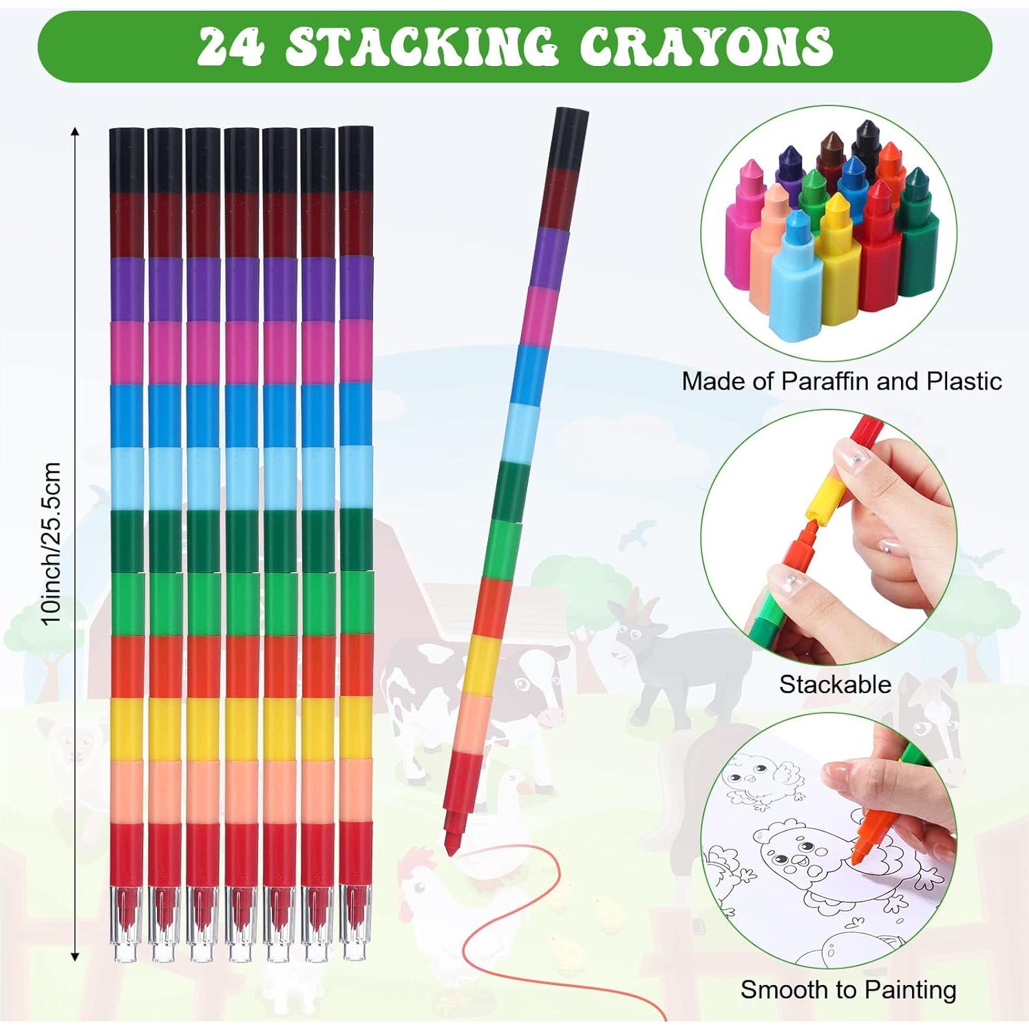 24 Libros para Colorear de Granja + Crayones Apilables