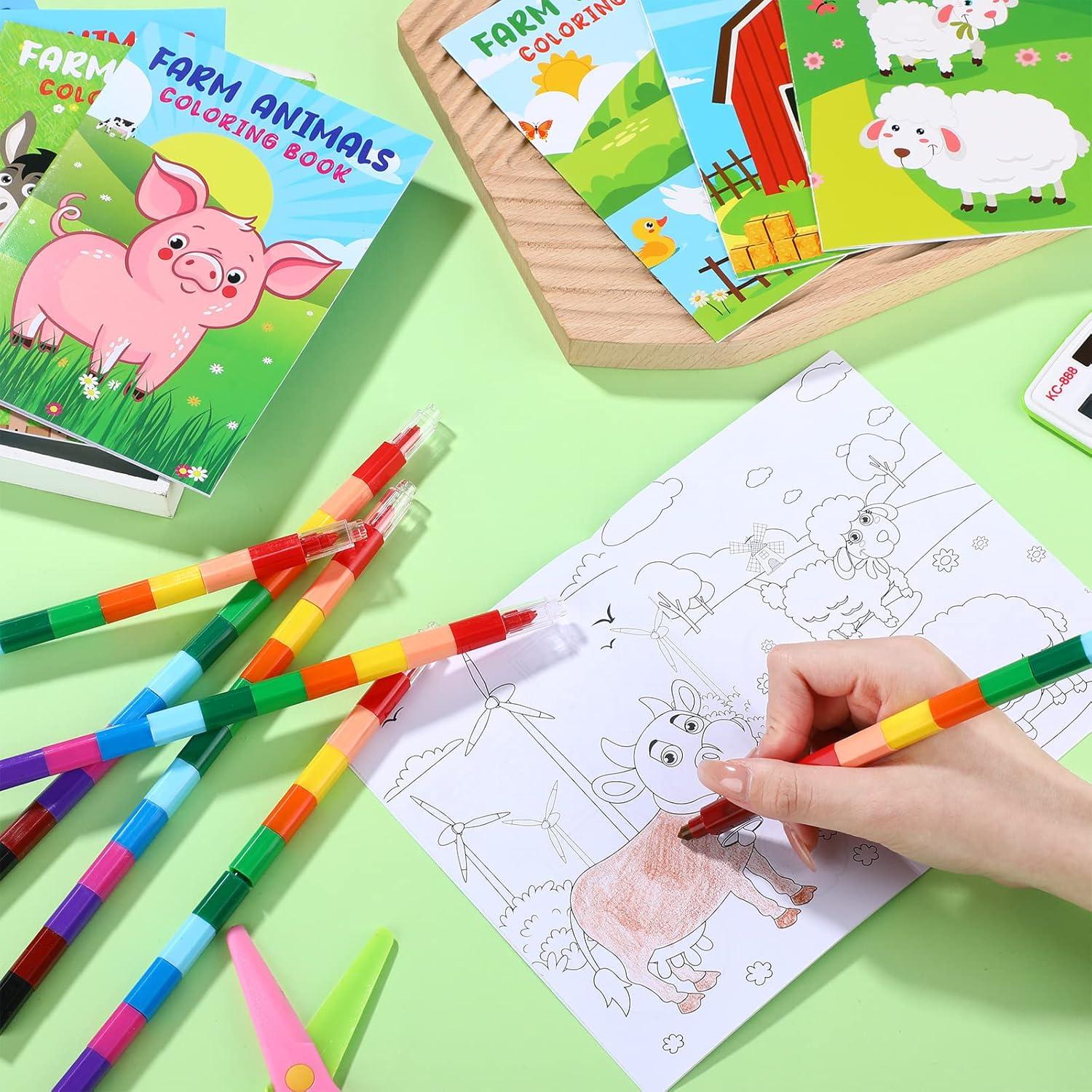 24 Libros para Colorear de Granja + Crayones Apilables